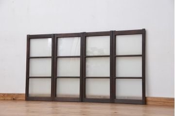 アンティーク　シンプルな縦型引き戸4枚セット(ガラス戸、窓)