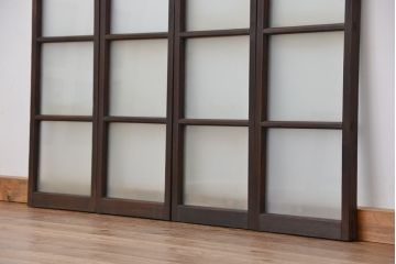 アンティーク　シンプルな縦型引き戸4枚セット(ガラス戸、窓)