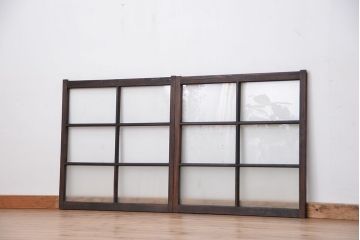 古民具・骨董　シックなガラス戸2枚セット(2)(引き戸、窓)