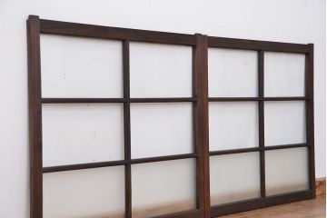 古民具・骨董　シックなガラス戸2枚セット(2)(引き戸、窓)