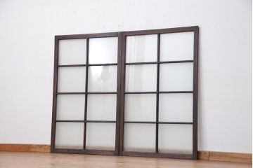 昭和レトロ　シックなガラス戸2枚セット(引き戸、建具、窓)