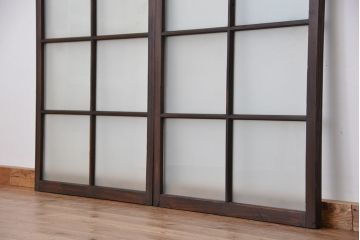 昭和レトロ　シックなガラス戸2枚セット(引き戸、建具、窓)