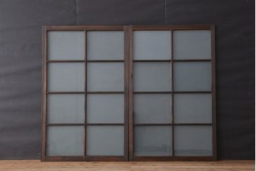 昭和レトロ　シックなガラス戸2枚セット(引き戸、建具、窓)
