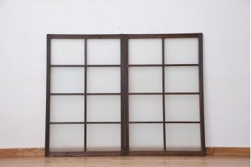 昭和レトロ　シックなガラス戸2枚セット(引き戸、建具、窓)