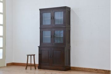 アンティーク家具　☆アンティーク　モールガラス入り三段重ねブックケース(本箱、本棚)