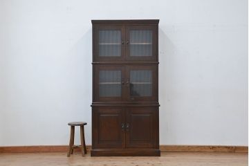 アンティーク家具　☆アンティーク　モールガラス入り三段重ねブックケース(本箱、本棚)