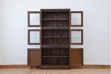 アンティーク家具　☆アンティーク　モールガラス入り三段重ねブックケース(本箱、本棚)