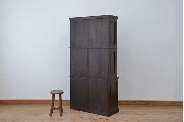 アンティーク家具　☆アンティーク　モールガラス入り三段重ねブックケース(本箱、本棚)
