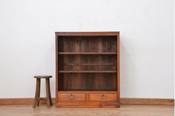 アンティーク家具　アンティーク　古い木の引き出し付き飾り棚(本棚)