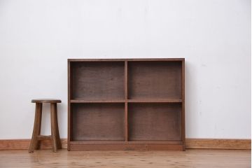 レトロ家具　昭和レトロ　古い木のシンプルな薄型飾り棚(4)(本棚)