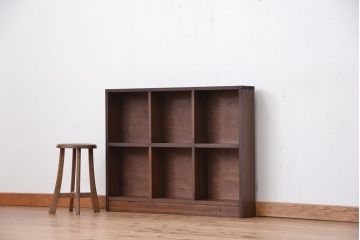 レトロ家具　昭和レトロ　古い木のシンプルな薄型飾り棚(6)(本棚)