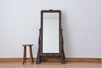 アンティーク雑貨　★ビンテージ　中古軽井沢彫り姿見(ミラー、鏡)