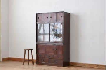 レトロ家具　昭和レトロ　二段重ね茶箪笥