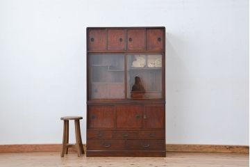 レトロ家具　昭和レトロ　二段重ね茶箪笥