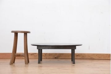 アンティーク家具　アンティーク　古い栓材の丸型ちゃぶ台(1)(テーブル、机)