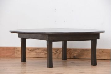 アンティーク家具　アンティーク　古い栓材の丸型ちゃぶ台(1)(テーブル、机)