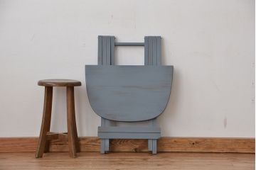アンティーク家具　折り畳み式アンティークペイント丸テーブル(2)(机)
