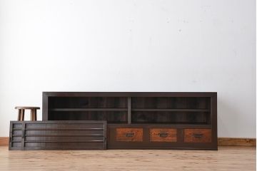 アンティーク家具　アンティーク　味わい深い水屋箪笥ローボード(2)(テレビボード、食器棚、テレビ台、キャビネット、収納棚)