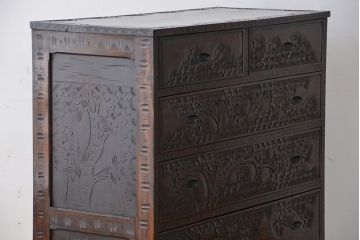 軽井沢彫り　中古　ビンテージ　桜の模様が美しい小振りなチェスト(箪笥・タンス)