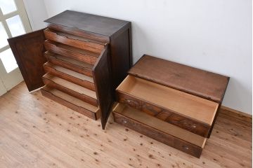 ビンテージ　中古　軽井沢彫り二段重ね　整理箪笥(チェスト、タンス)