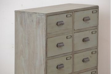 アンティーク家具　アンティークペイント　ネームプレート付き12杯引き出し(ドロワー)