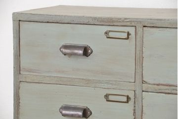 アンティーク家具　アンティークペイント　ネームプレート付き12杯引き出し(ドロワー)
