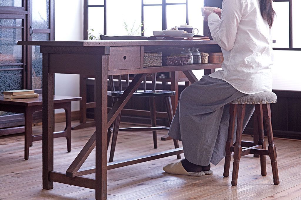 アンティーク家具　アンティーク　引き出し付き横長作業台(テーブル、机)