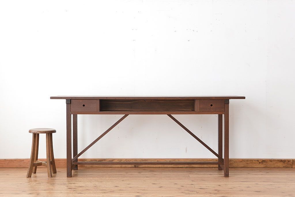 アンティーク家具　アンティーク　引き出し付き横長作業台(テーブル、机)