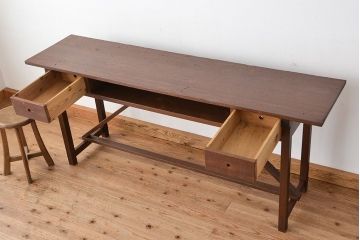 アンティーク家具　アンティーク　引き出し付き横長作業台(テーブル、机)