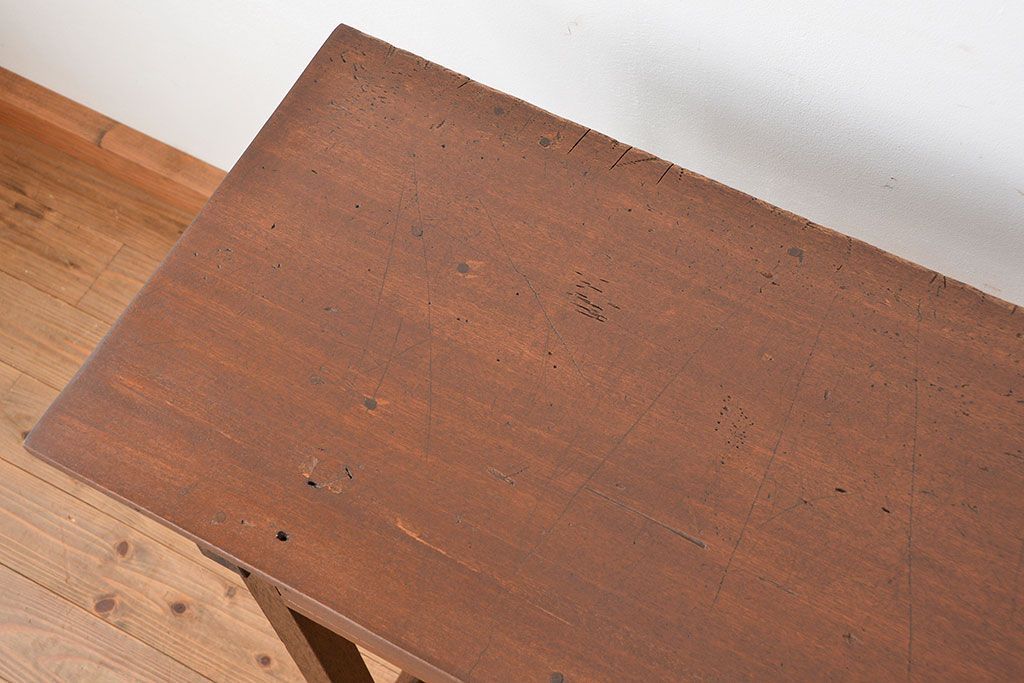 アンティーク家具　アンティーク　引き出し付き横長作業台(テーブル、机)