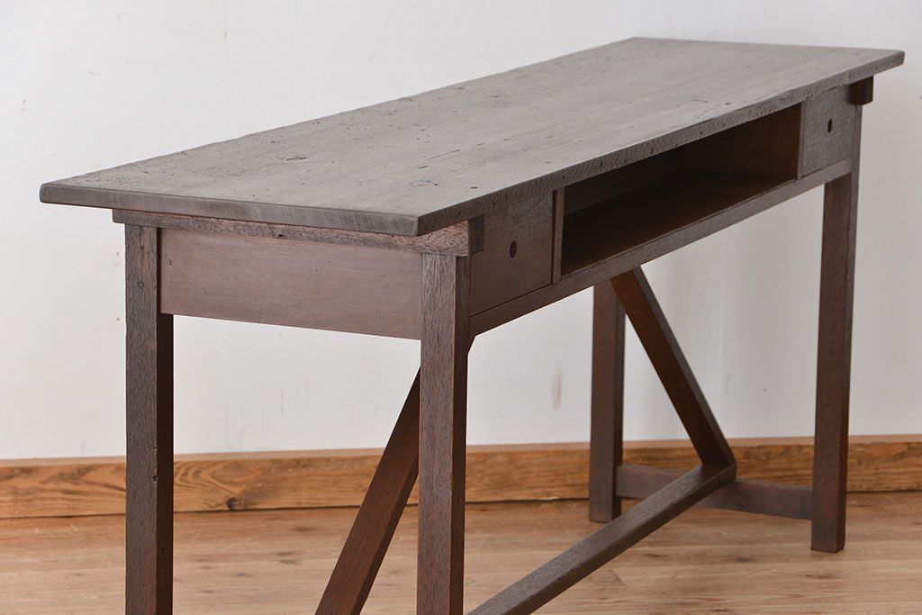 アンティーク家具　アンティーク　引き出し付き横長作業台(テーブル、机)