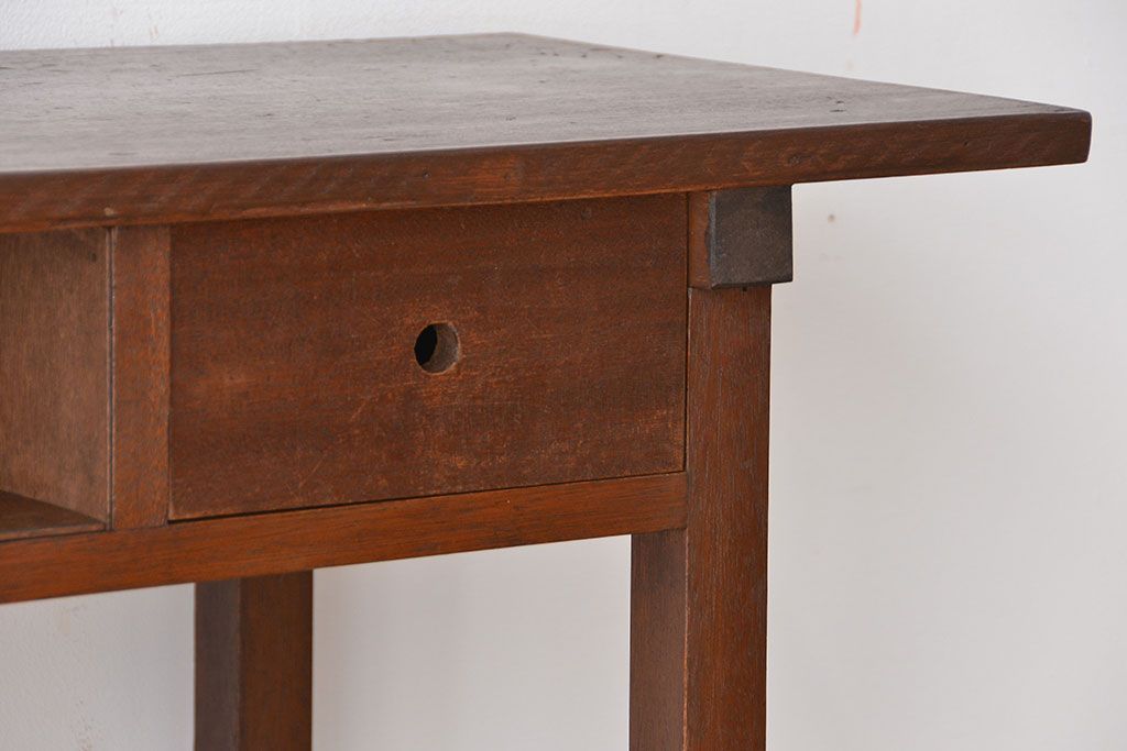 アンティーク家具　アンティーク　引き出し付き横長作業台(テーブル、机)