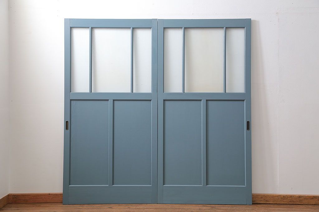 アンティーク モールガラス入り!ペイントガラス引き戸2枚セット(ガラス戸)