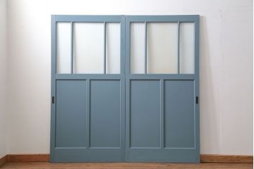 アンティーク モールガラス入り!ペイントガラス引き戸2枚セット(ガラス戸)