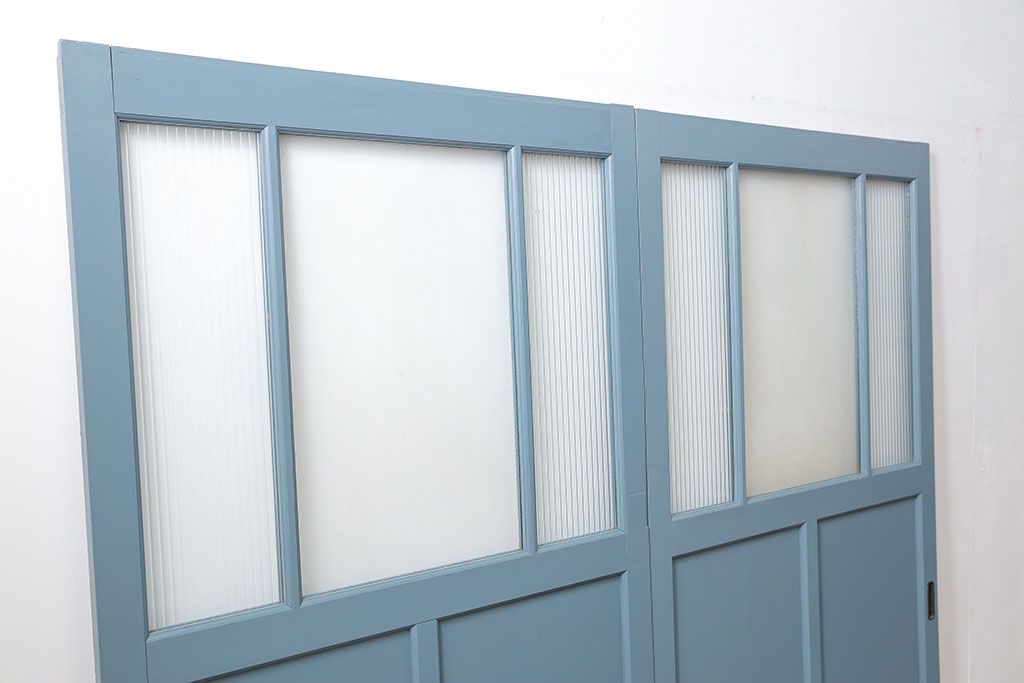 アンティーク モールガラス入り!ペイントガラス引き戸2枚セット(ガラス戸)