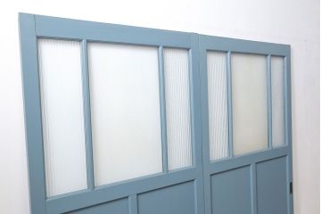 アンティーク モールガラス入り!ペイントガラス引き戸2枚セット(ガラス戸)