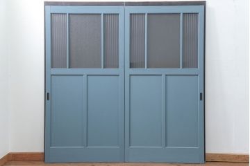 アンティーク モールガラス入り!ペイントガラス引き戸2枚セット(ガラス戸)