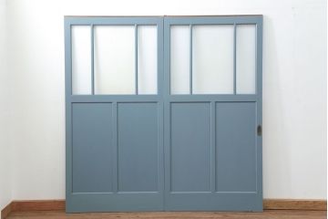 アンティーク モールガラス入り!ペイントガラス引き戸2枚セット(ガラス戸)