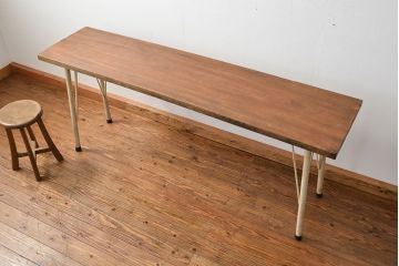 アンティーク家具　アンティーク 天板一枚板 使い込まれた古材天板の鉄脚テーブル(デスク/作業台/机)