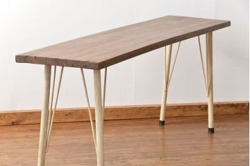 アンティーク家具　アンティーク 天板一枚板 使い込まれた古材天板の鉄脚テーブル(デスク/作業台/机)
