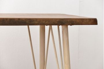アンティーク家具　アンティーク 天板一枚板 使い込まれた古材天板の鉄脚テーブル(デスク/作業台/机)