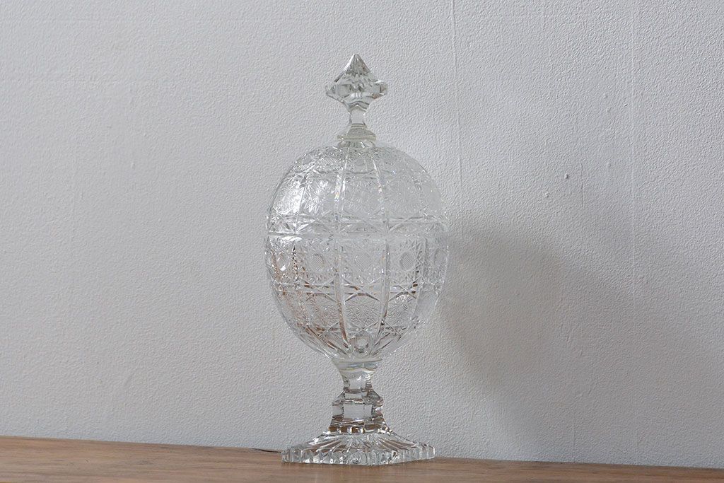 アンティーク雑貨　中古品 ボヘミアクリスタル キャンディーポット(500PK)(小物入れ)