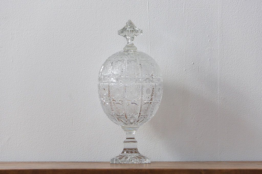 アンティーク雑貨　中古品 ボヘミアクリスタル キャンディーポット(500PK)(小物入れ)