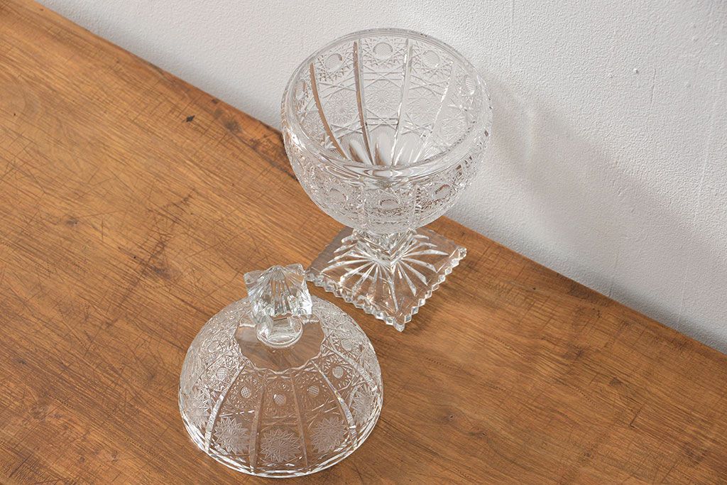 アンティーク雑貨　中古品 ボヘミアクリスタル キャンディーポット(500PK)(小物入れ)