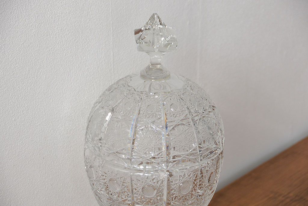 アンティーク雑貨　中古品 ボヘミアクリスタル キャンディーポット(500PK)(小物入れ)