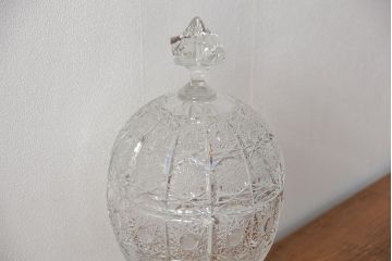アンティーク雑貨　中古品 ボヘミアクリスタル キャンディーポット(500PK)(小物入れ)