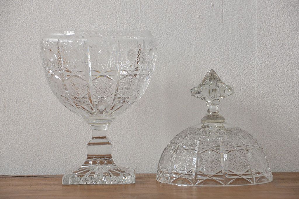 アンティーク雑貨　中古品 ボヘミアクリスタル キャンディーポット(500PK)(小物入れ)