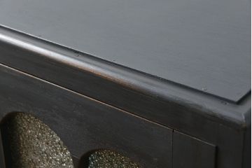 アンティーク家具　アンティーク ダイヤガラス入り シックな二段重ねペイント食器棚 (収納棚、カップボード、キッチンキャビネット)