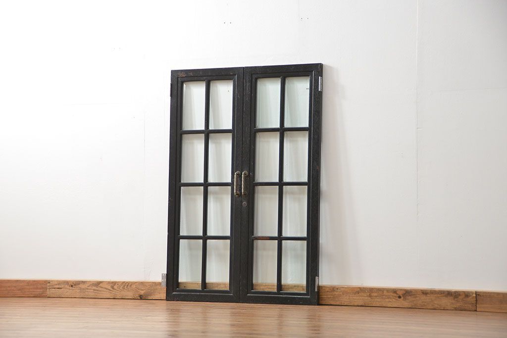 アンティーク 古い洋館の上質な面取りガラス 観音扉1対(7)(窓、両開き戸、両開き窓)
