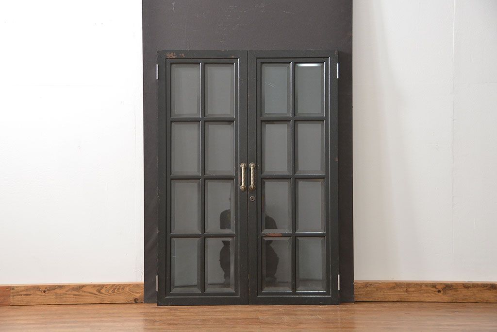 アンティーク 古い洋館の上質な面取りガラス 観音扉1対(7)(窓、両開き戸、両開き窓)